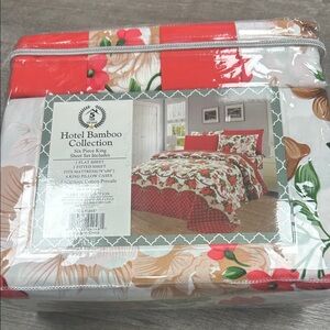 Floral Bedding Set - Red and White